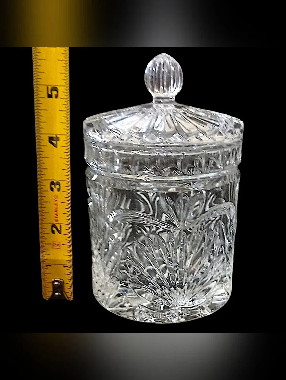 Vintage Crystal Biscuit Jar Candy 6” Lidded Vanity Canister Starburst Glass